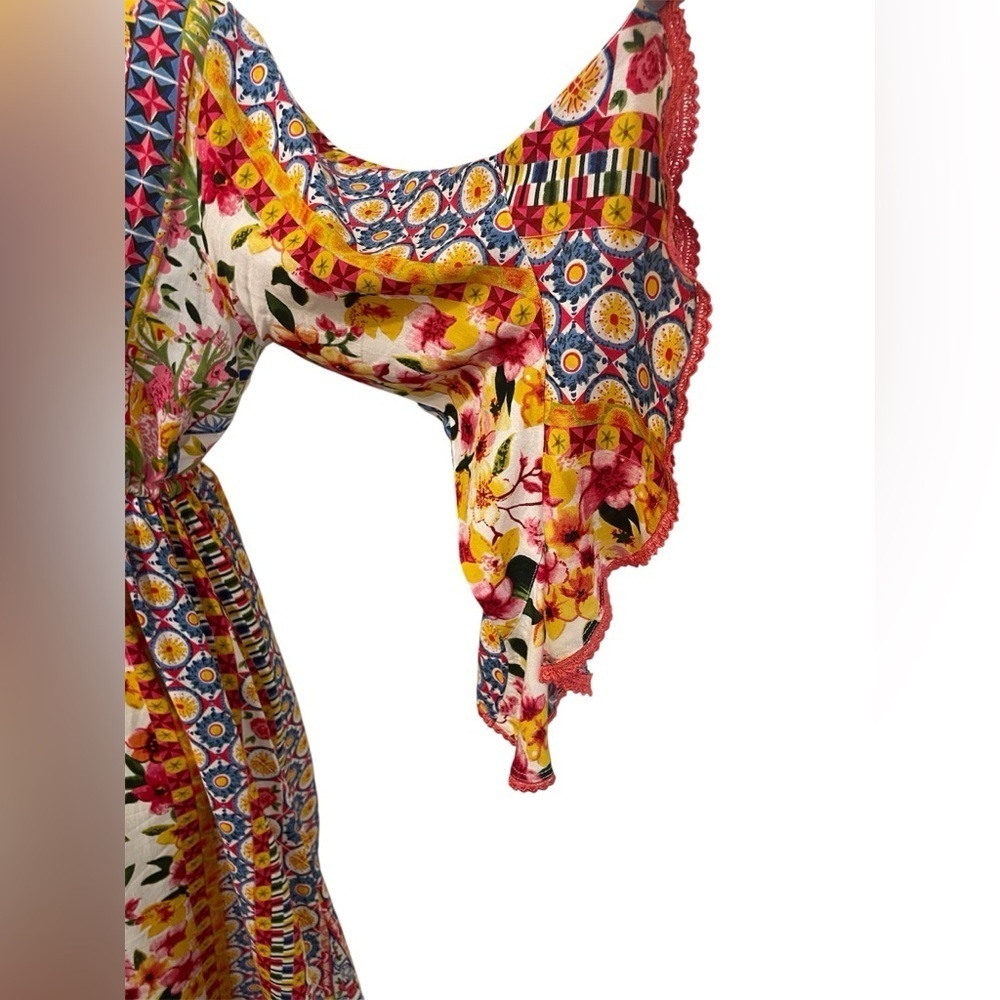 NAUDIC Maxi Bohemian Sundress with Flutter Sleeves 100% Viscose EUC - Picture 5 of 13